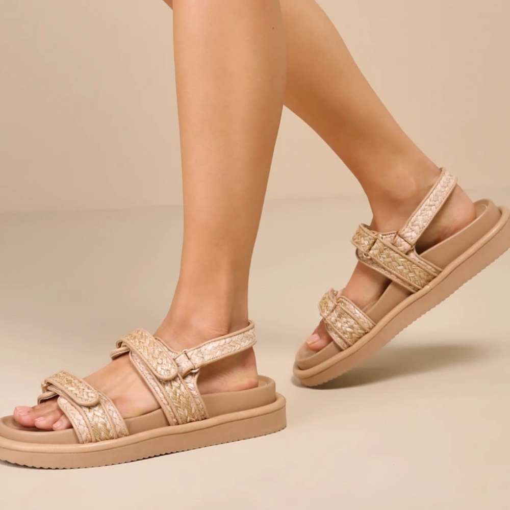 Billini Quista Natural Raffia Flatform Slingback Sandals